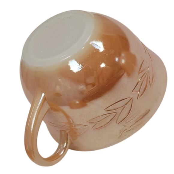 4 Vintage Fire-King Oven Ware Iridescent Orange Leaf Pattern Teacups Made In USA - Picture 6 of 6